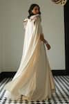 Shop_Supria Munjal_Off White Crepe (100% Polyester) Applique Embroidery 3d Floral Gown With Cape _at_Aza_Fashions