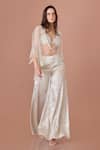 Buy_DILNAZ_Silver Net Embroidery Crystals Halter Neck Sequined Bustier _at_Aza_Fashions
