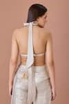 Shop_DILNAZ_Silver Net Embroidery Crystals Halter Neck Sequined Bustier _at_Aza_Fashions