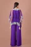 Shop_DILNAZ_Purple Net Embroidery Kasab Thread Plunging Blossom Kaftan Cape With Jumpsuit _at_Aza_Fashions