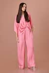 Buy_DILNAZ_Pink Blended Satin V Neck Plain Jumpsuit With Kaftan _at_Aza_Fashions