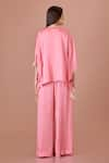 Shop_DILNAZ_Pink Blended Satin V Neck Plain Jumpsuit With Kaftan _at_Aza_Fashions