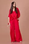 Buy_DILNAZ_Red Blended Satin V Neck Jumpsuit With Kaftan _at_Aza_Fashions