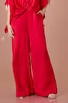 DILNAZ_Red Blended Satin V Neck Jumpsuit With Kaftan _Online_at_Aza_Fashions