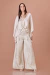 Buy_DILNAZ_Beige Blended Satin V Neck Kaftan _at_Aza_Fashions