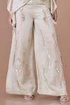 DILNAZ_Beige Blended Linen Embroidered Sequin Trouser _Online_at_Aza_Fashions