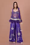 Buy_DILNAZ_Purple Blended Linen Embroidered Sequin Star And Bead Work Trouser _at_Aza_Fashions