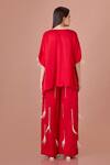 Shop_DILNAZ_Red Blended Satin V Neck Latkan Detailed Kaftan _at_Aza_Fashions