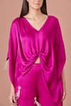 DILNAZ_Purple Blended Satin V Neck Jamun Latkan Kaftan _Online_at_Aza_Fashions