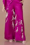 DILNAZ_Purple Blended Linen Embroidered Feather Wisp Trouser _Online_at_Aza_Fashions