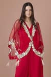 Buy_DILNAZ_Red Net Embroidered Sequin V Neck Kaftan _at_Aza_Fashions