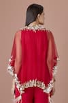 Shop_DILNAZ_Red Net Embroidered Sequin V Neck Kaftan _at_Aza_Fashions