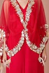 DILNAZ_Red Net Embroidered Sequin V Neck Kaftan _Online_at_Aza_Fashions