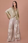 Buy_DILNAZ_Grey Blended Linen Embroidered Parsi Gara Floral Trouser _at_Aza_Fashions