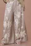 DILNAZ_Grey Blended Linen Embroidered Parsi Gara Floral Trouser _Online_at_Aza_Fashions