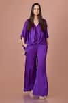 Buy_DILNAZ_Purple Blended Satin V Neck Solid Jumpsuit With Draped Kaftan _at_Aza_Fashions