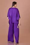 Shop_DILNAZ_Purple Blended Satin V Neck Solid Jumpsuit With Draped Kaftan _at_Aza_Fashions