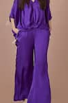 DILNAZ_Purple Blended Satin V Neck Solid Jumpsuit With Draped Kaftan _Online_at_Aza_Fashions