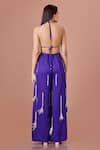 DILNAZ_Purple Blended Linen Embellished Feather Tassel Flared Trouser _Online_at_Aza_Fashions