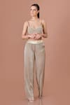 Buy_DILNAZ_Gold Crinkle And Blended Satin Textured Metallic Sequined Flared Trouser _at_Aza_Fashions