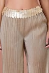 DILNAZ_Gold Crinkle And Blended Satin Textured Metallic Sequined Flared Trouser _Online_at_Aza_Fashions