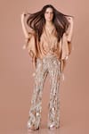 Buy_DILNAZ_Brown And Stretch Embellished Sequin Wave Flared Trouser _at_Aza_Fashions