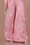 DILNAZ_Pink Blended Linen Embellished Feather Sequined Star Flared Trouser _Online_at_Aza_Fashions