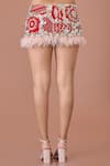 Buy_DILNAZ_Red Power Net Embellished Feather Sequin Wave Mini Skirt _Online_at_Aza_Fashions