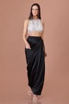 Buy_DILNAZ_Black Blended Satin Solid Draped Skirt _at_Aza_Fashions