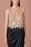 DILNAZ_Beige Net Embellished Sequin Illusion Feather Top _Online_at_Aza_Fashions