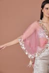 DILNAZ_Pink Net Embellished Sequin V-neck Sheer Kaftan Top _Online_at_Aza_Fashions