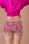 DILNAZ_Magenta Power Net Embellished Jewel Snowflake Shorts _Online_at_Aza_Fashions