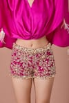 Buy_DILNAZ_Magenta Power Net Embellished Jewel Snowflake Shorts _Online_at_Aza_Fashions