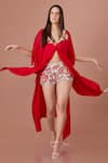 Buy_DILNAZ_Red Power Net Embellished Bead Star Sequin Shorts _at_Aza_Fashions