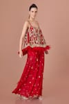 Buy_DILNAZ_Red Blended Georgette Embellished Bead Sequin Cluster Slit Sharara _at_Aza_Fashions