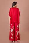 Shop_DILNAZ_Red Blended Linen Embroidered Gara Floral Flared Trouser _at_Aza_Fashions