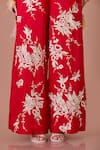 DILNAZ_Red Blended Linen Embroidered Gara Floral Flared Trouser _Online_at_Aza_Fashions