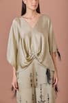 DILNAZ_Green Blended Satin Embellished Tassels V-neck Sleeve Kaftan Top _Online_at_Aza_Fashions