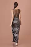 DILNAZ_Black Foil Embellished Crystal Illusion Draped Textured Gown _Online_at_Aza_Fashions