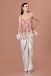 Buy_DILNAZ_Pink And Power Embellished Feather Sweetheart Sequin Wave Tie-up Top _at_Aza_Fashions