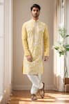 Buy_Samyukta Singhania_Yellow Polyester, Chanderi Embroidery Floral Thread Kurta Set _at_Aza_Fashions