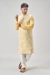 Samyukta Singhania_Yellow Polyester, Chanderi Embroidery Floral Thread Kurta Set _at_Aza_Fashions