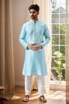 Buy_Arihant Rai Sinha_Blue Polyester, Chanderi Mirrors Paisley Thread Embroidered Kurta Set _at_Aza_Fashions
