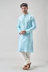Arihant Rai Sinha_Blue Polyester, Chanderi Mirrors Paisley Thread Embroidered Kurta Set _Online_at_Aza_Fashions
