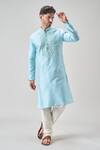 Arihant Rai Sinha_Blue Polyester, Chanderi Mirrors Paisley Thread Embroidered Kurta Set _at_Aza_Fashions