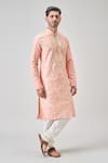 Buy_Samyukta Singhania_Pink Kurta Poly Silk Embroidered Thread And Churidar Set _Online_at_Aza_Fashions