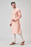 Shop_Samyukta Singhania_Pink Kurta Poly Silk Embroidered Thread And Churidar Set _Online_at_Aza_Fashions
