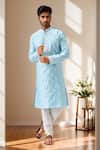 Buy Arihant Rai Sinha Blue Polyester, Chanderi Embroidery Floral Thread Kurta Set at Aza Fashions Buy_Arihant Rai Sinha_Blue Polyester, Chanderi Embroidery Floral Thread Kurta Set _at_Aza_Fashions