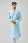 Shop Arihant Rai Sinha Blue Polyester, Chanderi Embroidery Floral Thread Kurta Set Online at Aza Fashions Shop_Arihant Rai Sinha_Blue Polyester, Chanderi Embroidery Floral Thread Kurta Set _Online_at_Aza_Fashions