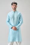 Buy_Arihant Rai Sinha_Blue Silk, Silk, Embroidery Firoji Mirror Kurta Set _Online_at_Aza_Fashions